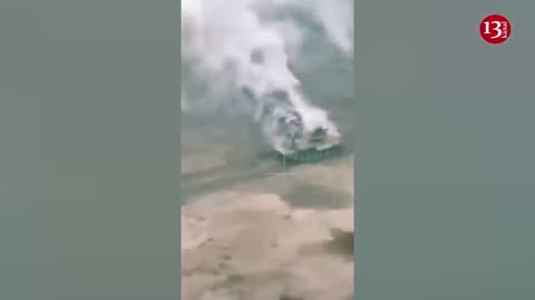 The attacking Russian equipment explodes on a mine - crew members survive the exploding tank