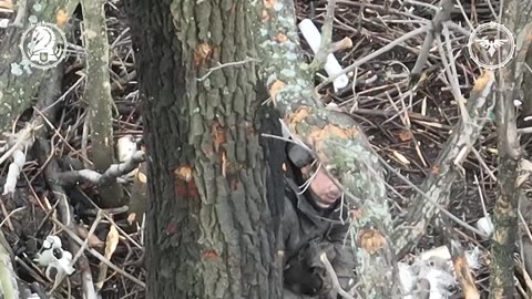 Russian Soldier Dancing with a Tree in Attempt to Avoid Drone