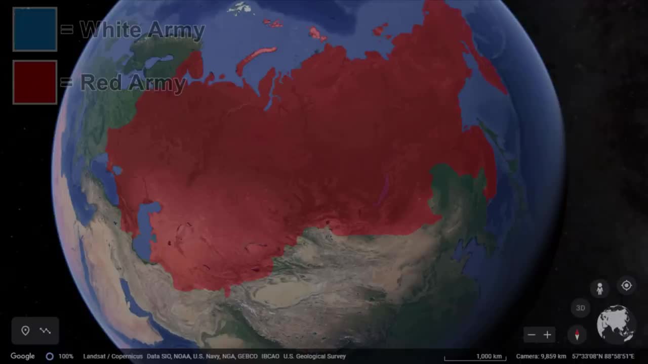 The Russian Civil War in 1 minute using Google Earth