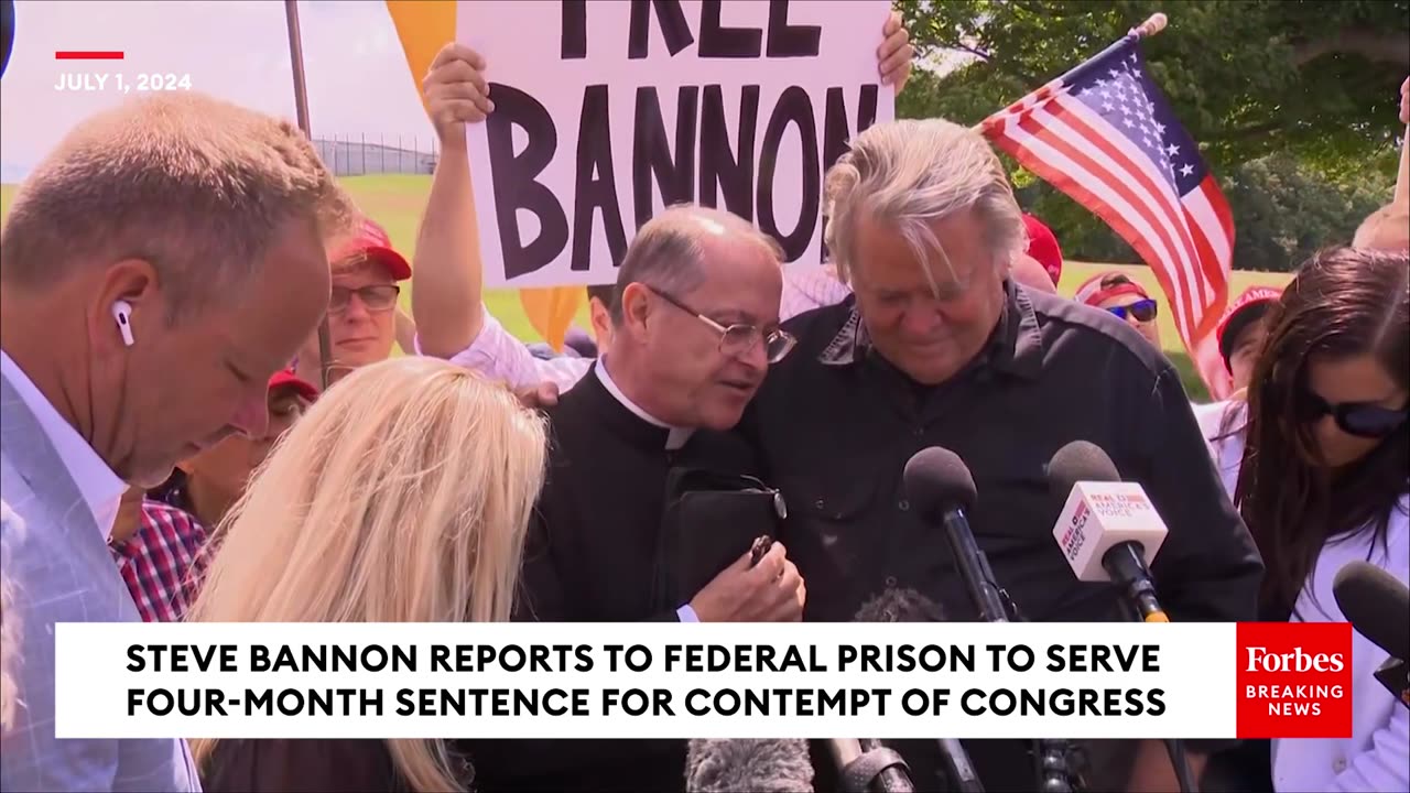 WATCH- Priest Says A Prayer For Steve Bannon Moments Before He Enters Federal Prison