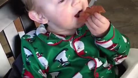 Baby Loves First Taste of Bacon