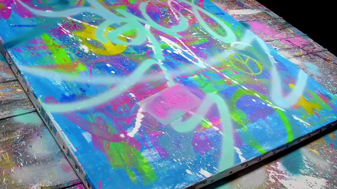 Colorful Pop Art / Abstract Painting Demo With Stencils | Peace-17