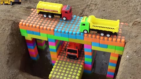 Bridge construction with the toys truck tractor