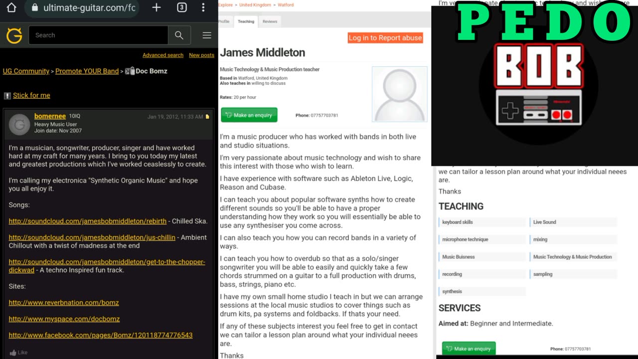 James Robert Middleton, aka. Bomernee TV , aka. BOB being a predator