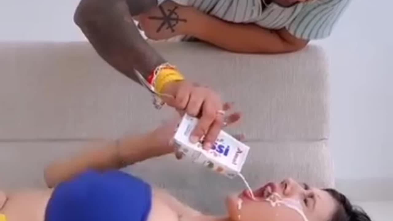 Making milk shake in mouth