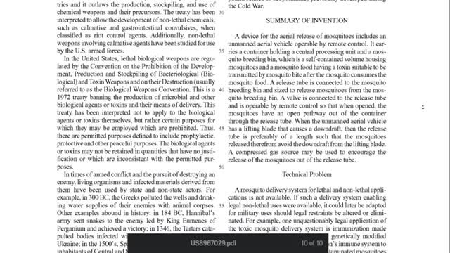 US Patent on mosquito toxin delivery system by drone. Can be used for immunizing large populations!