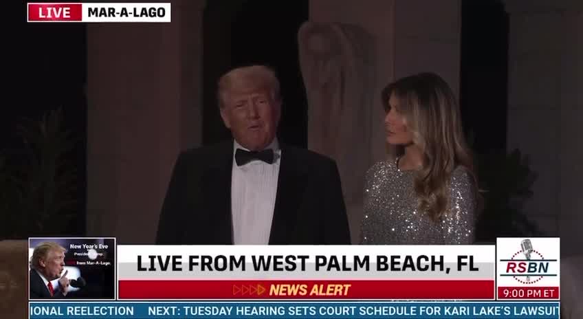 Donald J Trump and Melania walking the red carpet at Mar-A-Lago