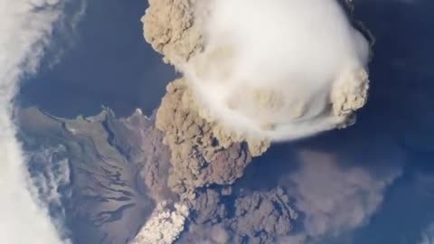 Nasa. Volcano eruption from the international space