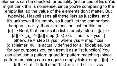 No instance of Eq a gt a when pattern matching a list of functions