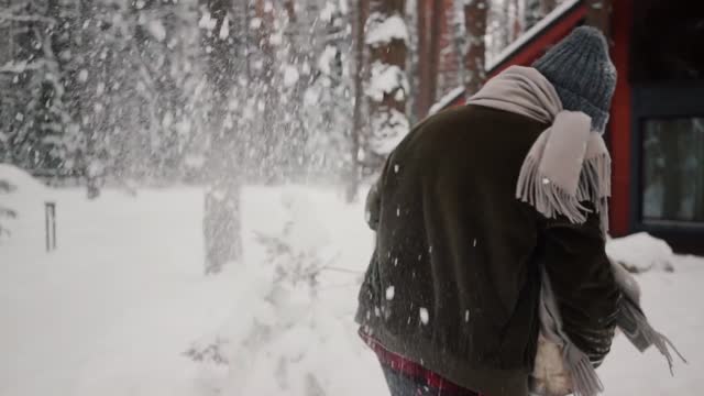 Milkhail cute couple play in snow video