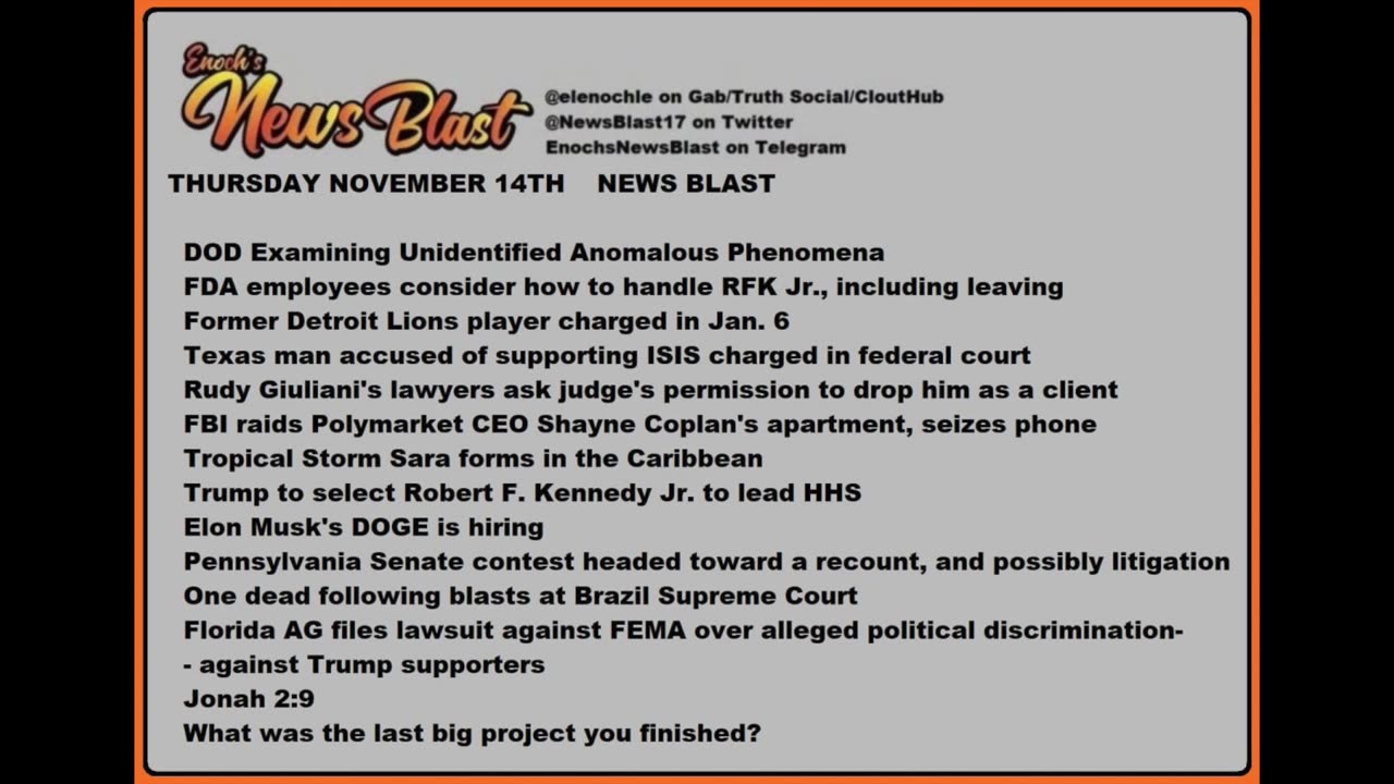 Thursday November 14, 2024 News Blast