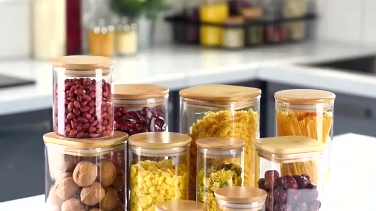 Mason Candy Jar For Spices Glass bamboo Cover Container Glass Jars With Lids Cookie