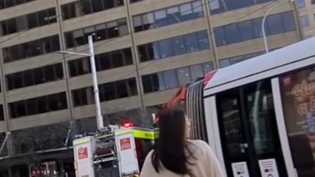 A fire truck has collided with a tram outside Sydney’s Central Station