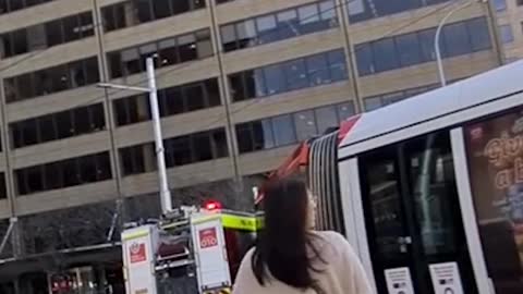 A fire truck has collided with a tram outside Sydney’s Central Station