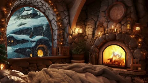 1 Hour Sleep Video: Winter Hobbit Home Magic with Snow, Wind, and Custom ASMR