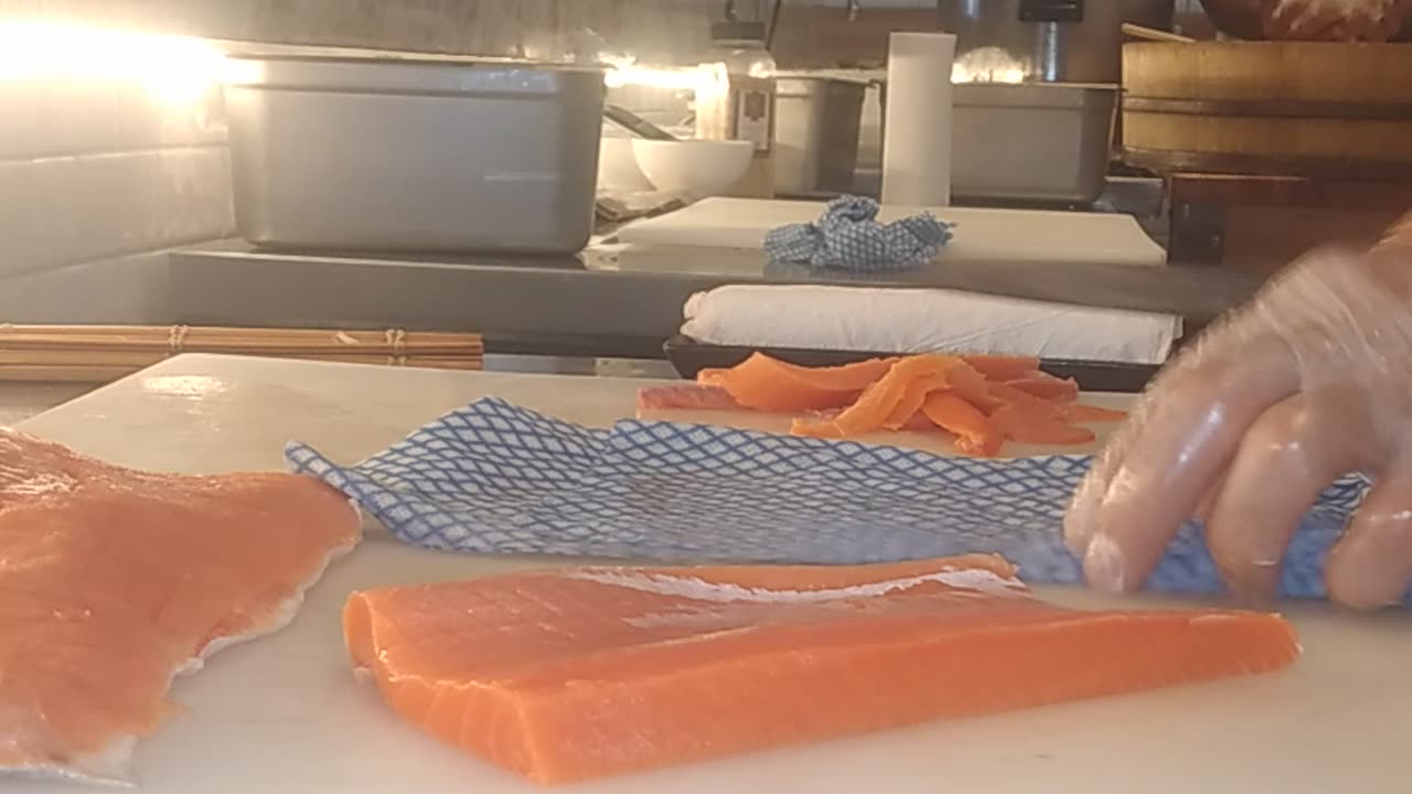 Preparing Salmon Fillet for Sushi and Sashimi