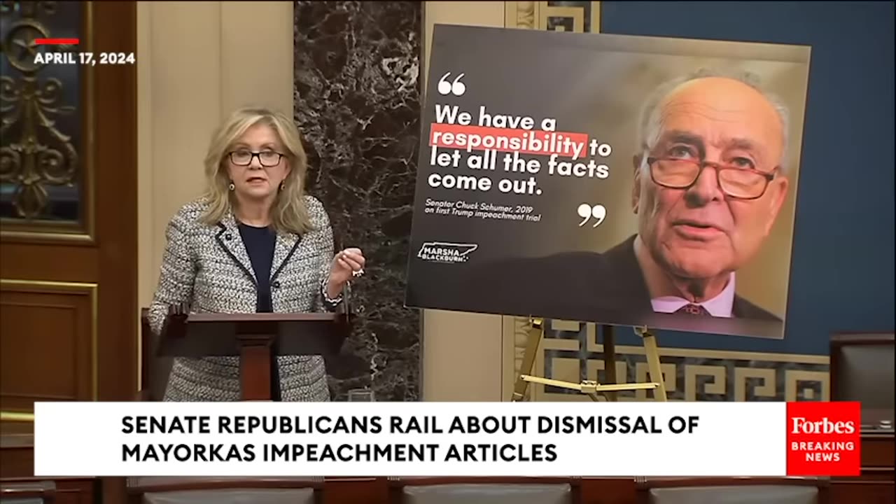 Marsha Blackburn Directly Calls Out Schumer For Leading Dismissal Of Mayorkas Impeachment Articles