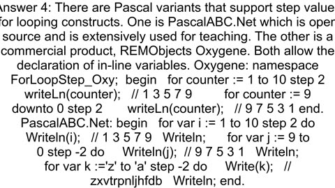 Step value in Pascal programming