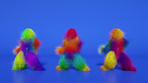 Three funny multicolored men dancing