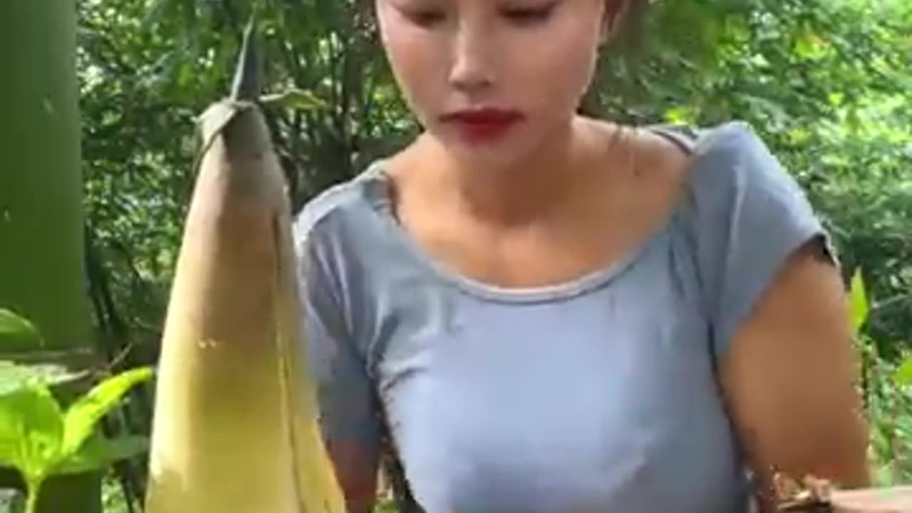 Beautiful girl digging Bamboo shoot #harvesting #