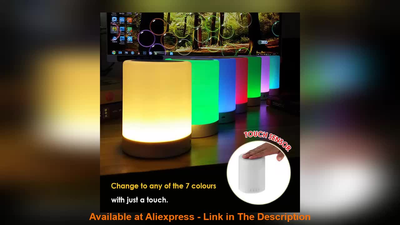 ✨ Night Light with Bluetooth Speaker Portable Wireless TF Card Bluetooth Speaker Touch Control Color