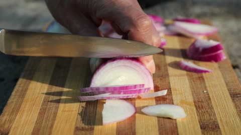 Onion Cut Hands Knife Cook