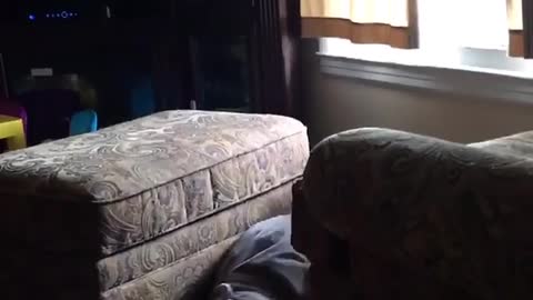 Toddler pacifier couch jump fail