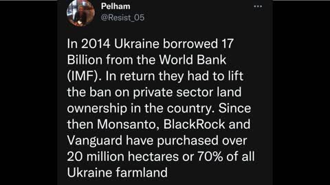 70% of Ukraine farmland is owned by Monsanto, Blackrock and Vanguard