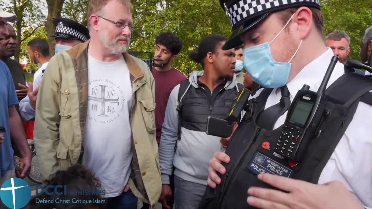 Don't go there You are not invited Mr Policeman protects the protected group Speakers Corner