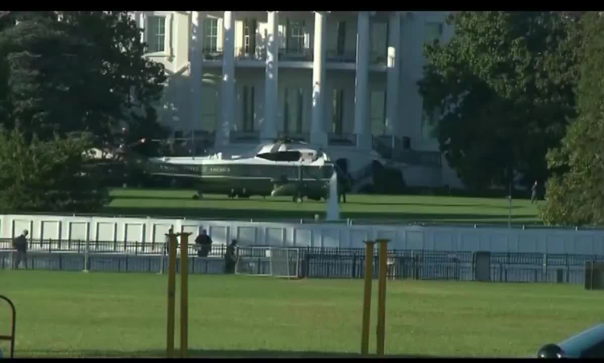 Marine One awaits to take President Trump to Walter Reed Hospital