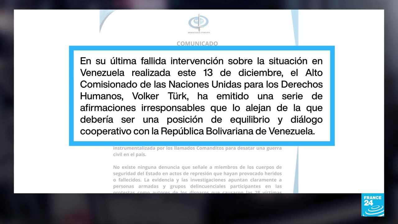 Volker Turk pide investigar las posibles violaciones a Derechos Humanos en Venezuela • FRANCE 24