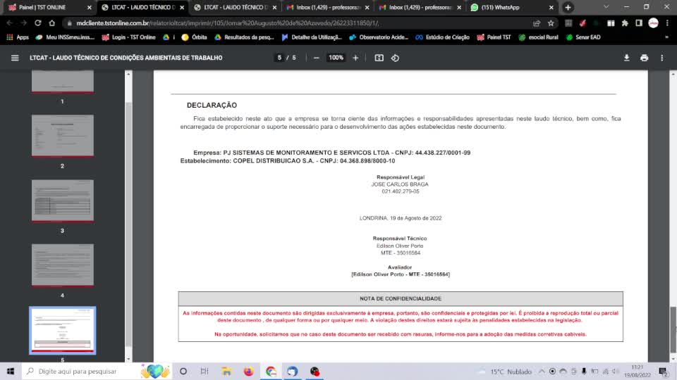 Considerações LTCAT marcio