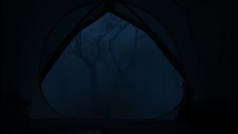 Overnight in a tent with cozy rain and thunder.