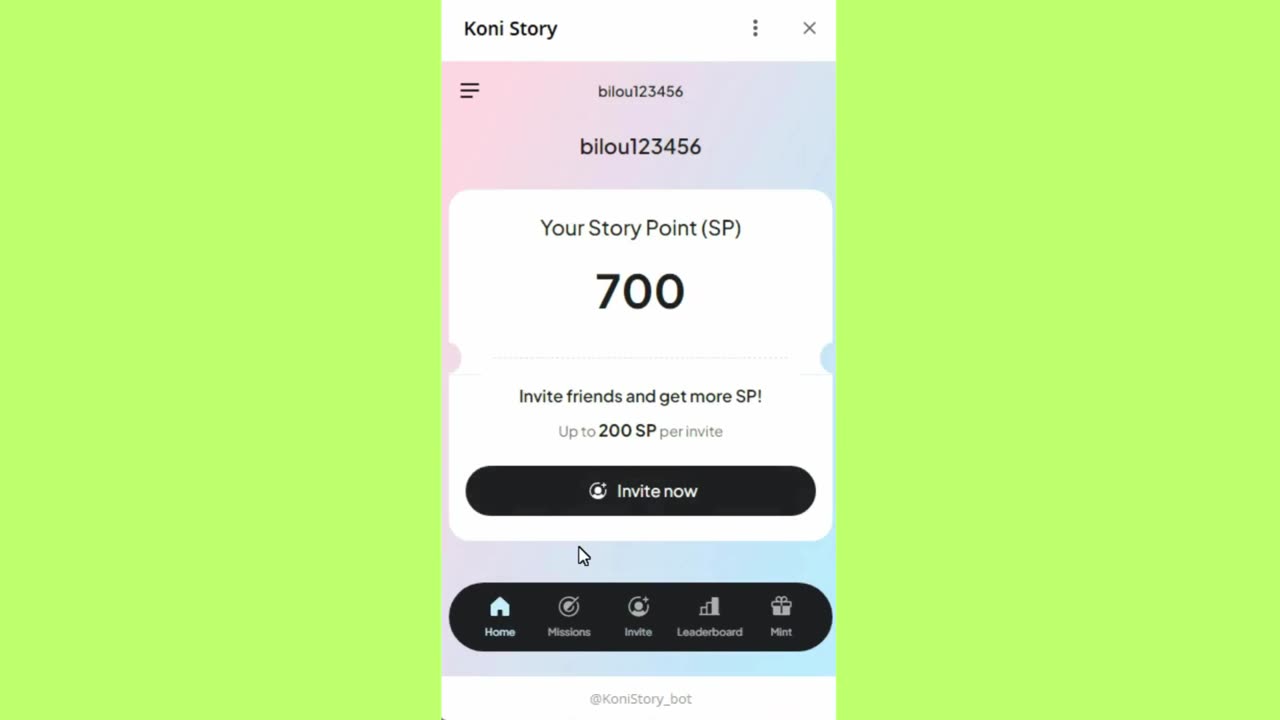 new mining mini app bot telegram koni story