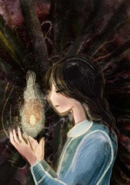 Little girl with a flame, drawing on the background of a photo ;-)