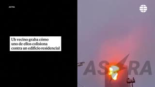 Momento en el que un dron impacta contra un edifico de viviendas en Rusia