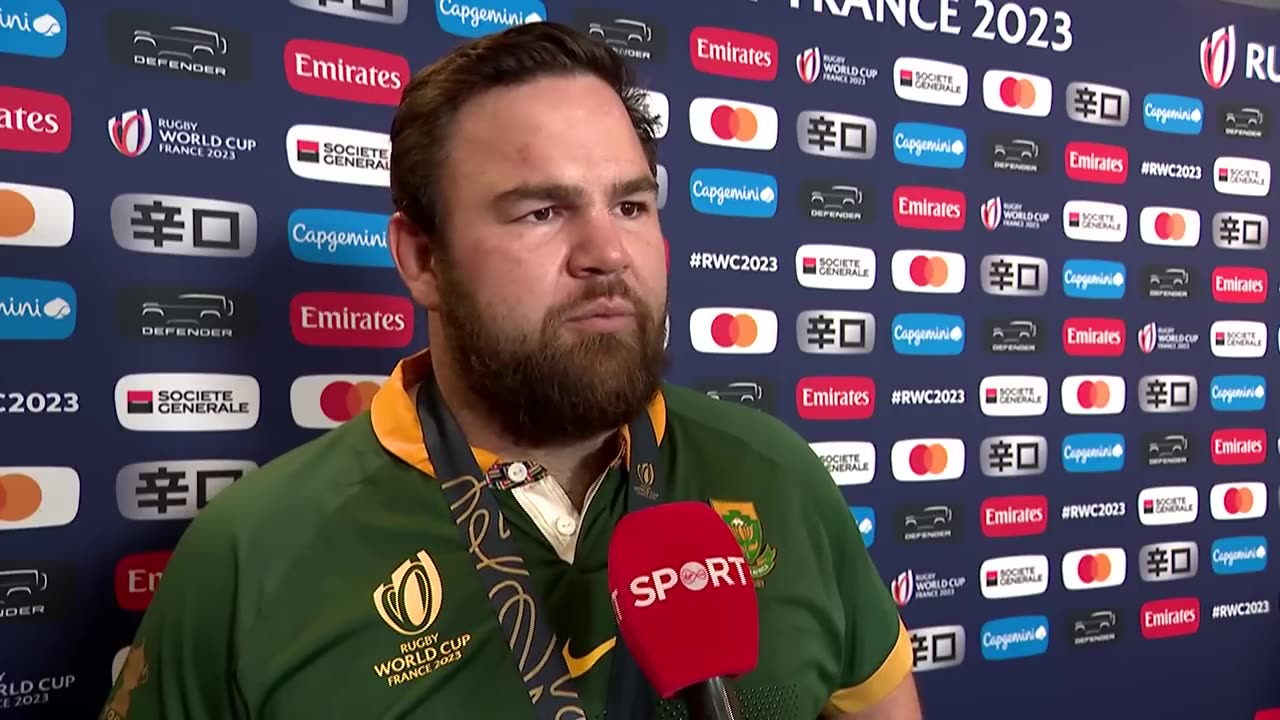 2023 Rugby World cup winner Frans Malherbe speaks as he becomes a two-time winner