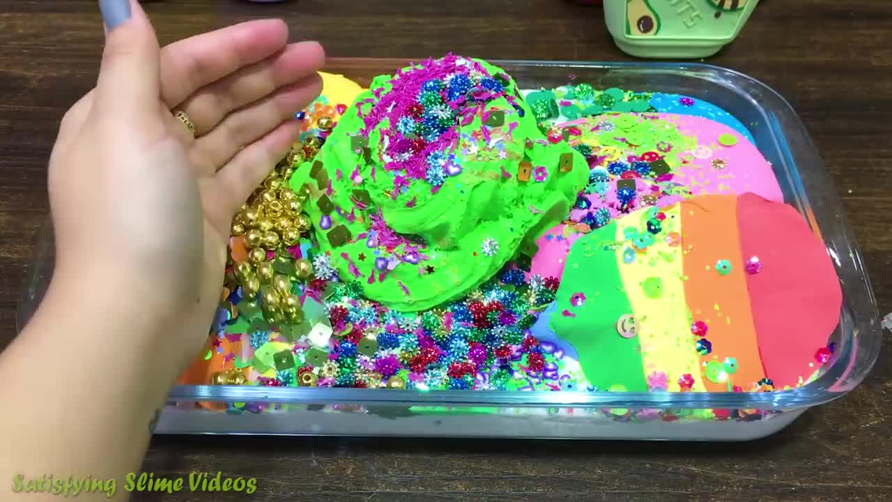 RAINBOW PINEAPPLE ! Mixing random into GLOSSY slime!Satisfying Slime Video #217