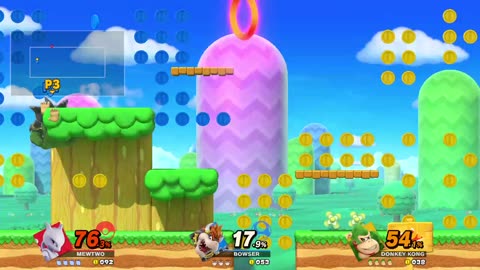 Mewtwo vs Bowser vs Donkey Kong on Golden Plains (Super Smash Bros Ultimate)