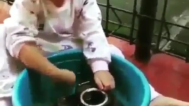Girl damages her father's camera