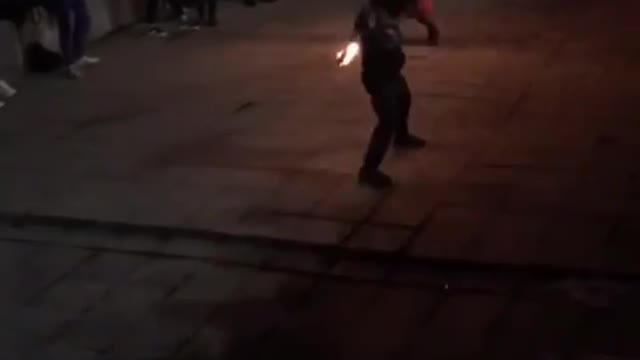 show with fire right on the street