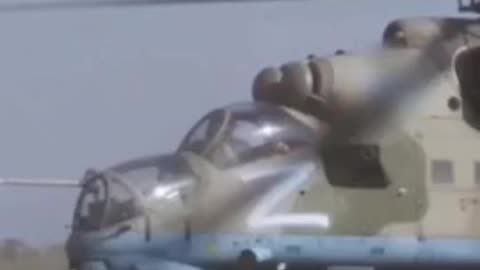 The Russian Mil Mi-24 Hind helicopter with the nose art "Zeus" engaged in the conflict in Ukraine.