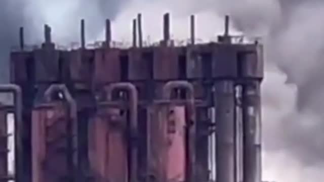 Close-Up Shots Of The Steel Mill Fire In The Ukraine-Russia War