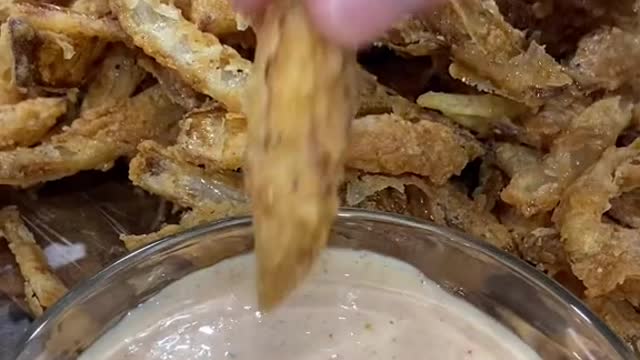 Fried dried fish in salad