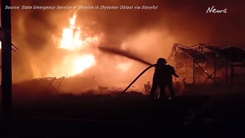 Massive fire breaks out at oil depot in Zhytomyr Region following Russian strike