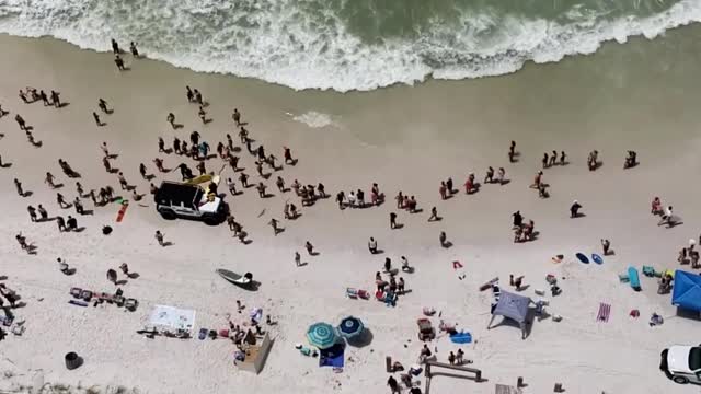 Human Chain Formed to Try to Save Swimmer