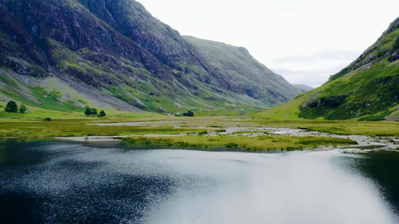 Aerial Drone Shot of Glen Coe's Loch Achtriochtan