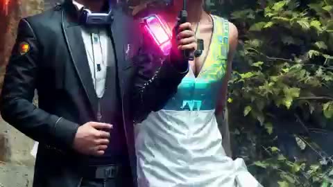 Wedding Couple walking in the rain NEON Style!!