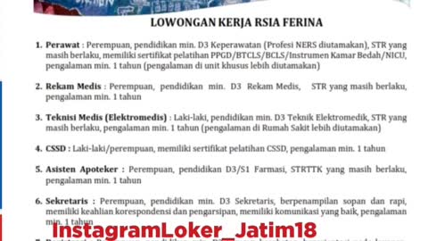 Jobs Vacancy RS Ferina Surabaya #jobs #shorts #vacancy #loker #lowongankerja