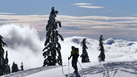 Near the limit at the top of a snowy mountain